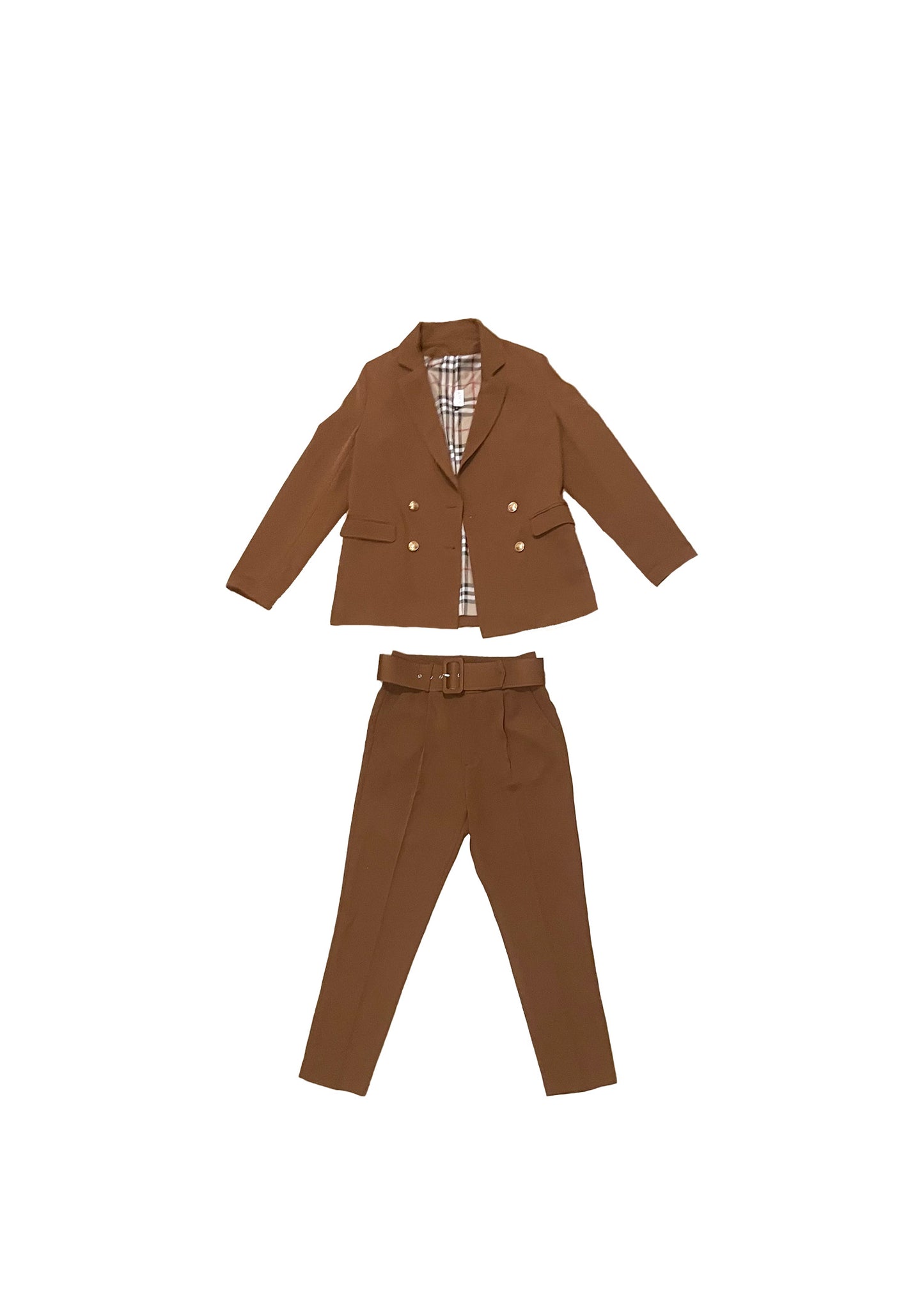 Brown Slim Fit Belted Pants